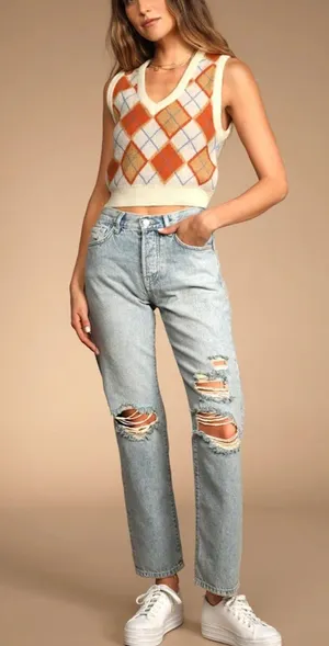 FREE PEOPLE Women's Jeans Boyfriend Distressed Button Fly Blue Acid Wash Size 30 thumbnail 1