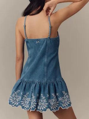Anthropologie Damson Madder Lana Drop-Waist Mini Dress in Blue Denim thumbnail 2
