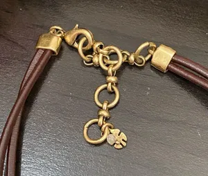 LUCKY BRAND Dark Brown Double Leather With Gold Bar Choker Necklace thumbnail 5