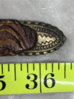 Hand-Tooled Brown Leather Western-Style Belt w/Antique Brass Buckle s/m thumbnail 9