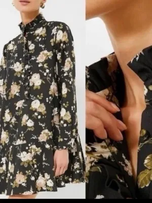 Tuckernuck Black Floral Long-Sleeve Dress Sz S thumbnail 2
