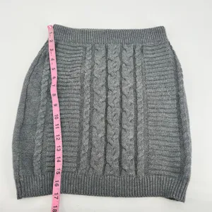 Lulu's gray cable knit chunky winter skirt ribbed pull on stretch neutral medium thumbnail 3
