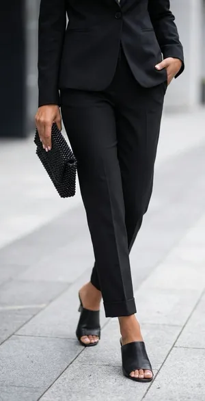 Theory Black Wool Blend Cuffed Straight Leg Trousers Size 8 thumbnail 1