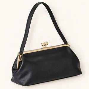 A New Day Black Pebbled Frame Clutch Bag Gold Kiss Lock Shoulder Bag NWT thumbnail 3