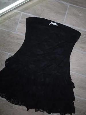 Strapless Black Lace Tiered Mini Dress with Bow Accent thumbnail 5