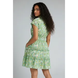 Scoop Womens Dress Sz XS Blurred Ikat Satin Ruffle Mini Cap Sleeve Cottagecore thumbnail 7