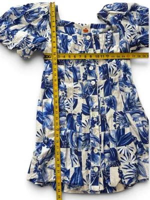 Farm Rio Garden Tiles Linen Puff Sleeves Mini Dress Size Large thumbnail 15