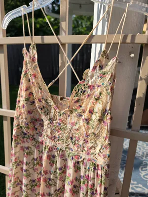 Free People Adella Floral Mini Dress in Cream and Pink | L thumbnail 3