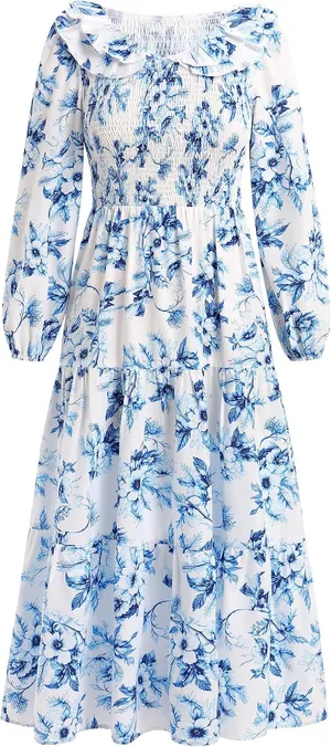 Peasant Floral Smocked Tiered Maxi Dress thumbnail 1