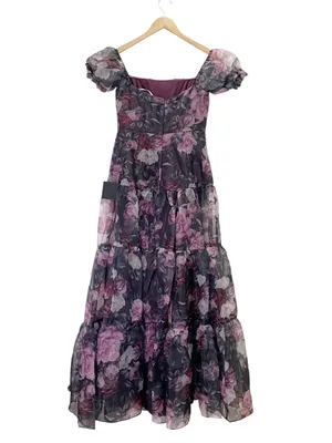 NWT Lulus Delightful Expression Maxi Dress Sz Medium Black Purple Floral Organza thumbnail 4