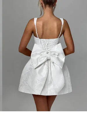 Babyboo Orla Mini Dress - Ivory. Square-Neck White Jacquard A-Line Wedding Dress thumbnail 3