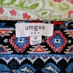 Umgee Navy Boho Aztec Print Mini Dress 3/4 Sleeve Babydoll Tunic Size Medium thumbnail 10