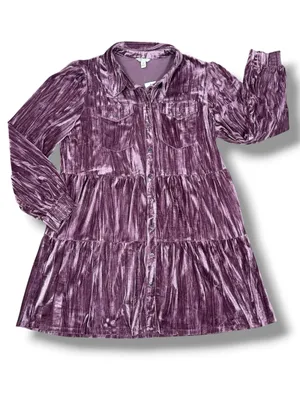Cato Crushed Velvet Tiered‎ Babydoll Shirt Dress Mauve Purple XL Boho Cottage thumbnail 13