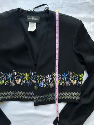 John Roberts VTG Y2k Black Embroidered Cropped Blazer Jacket S8 thumbnail 6