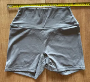 Womens High Waisted Biker Shorts Taupe Gray Medium Compression Yoga Gym Active thumbnail 1