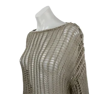 Princess Polly Beige Open Knit Sheer Long Sleeve Layering Cover Up Sweater Top S thumbnail 3