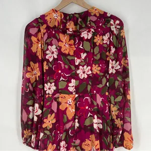 Maggy London Desert Bloom Floral Long‎ Sleeve A-line Dress In Wine Ruffle Trim 2 thumbnail 11