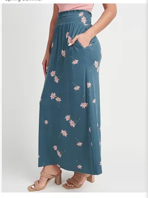 DR2 Daniel Rainn Green Pink Floral Smocked Boho Midi Maxi Skirt thumbnail 4