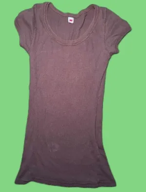 Size Medium‎ Y2K Style Brown Ribbed Shirt thumbnail 1