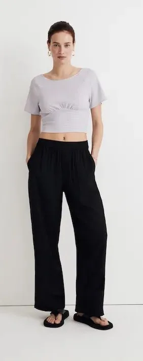 Madewell Shirred Crewneck Short Sleeve Crop Top Dusty Lavender Small thumbnail 1