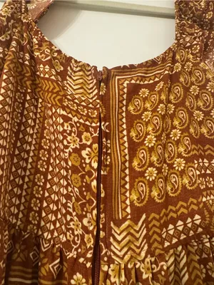 NWT Trixxi Rust Orange Tiered Patchwork-Print Ruffled-Strap Midi Dress Sz Large thumbnail 11