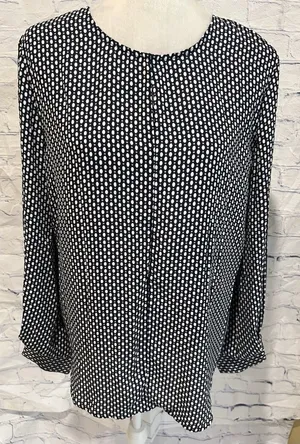 Ann Taylor Factory Top Black & White Polka Dot Long Sleeve Blouse Size Medium thumbnail 1
