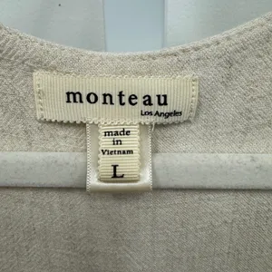 Monteau Los Angeles Linen Blend Ruffle Sleeve Button Front Midi Dress Beige Lg thumbnail 6