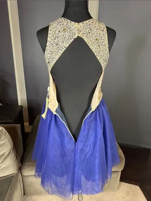 Women’s Embellished Sequin Beaded Bodice Royal Blue Tulle Party Dress Size 2 NWT thumbnail 7