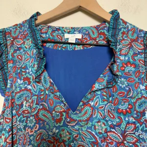J. Jill Women Boho Maxi Dress Small Blue Paisley‎ Tiered Ruffle Cottage Resort thumbnail 2