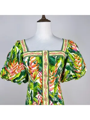 NWOT FARM Rio Square Neck Puff Sleeve Floral Tropical Print Mini Dress Size S thumbnail 3