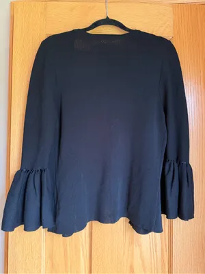 Eliza J Black Bell Sleeve Cardigan Hook & Eye Cropped Layering Sweater Small thumbnail 4