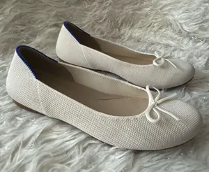 Rothy's Ivory White Women’s Ballet Flat with Bow and Blue Trim Size US W6.5 thumbnail 1