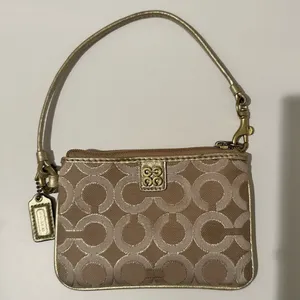 Coach Julia Op Art Signature Gold Light Khaki Beige Canvas Small Print Wristlet thumbnail 2
