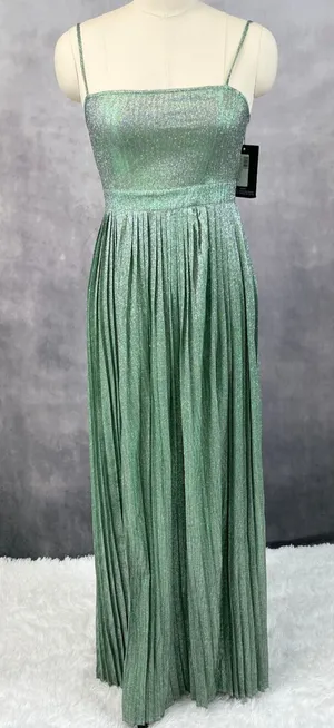 Pretty Little Thing Glitter Dress Womens US 4 Pleated Emerald Green Skater‎ Glam thumbnail 1