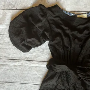 Anthropologie Francesca Balloon Sleeved Textured Romper Black Size XS thumbnail 6