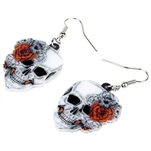 Skull Rose Flower Earrings Gray thumbnail 3
