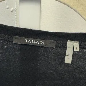 Tahari Womens Black Silver Metallic Damask V-Neck Cotton T-Shirt Size Large thumbnail 5