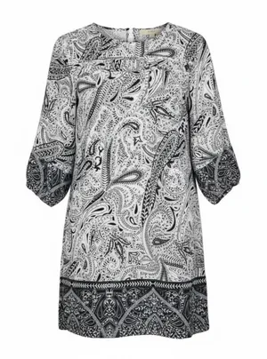 LOFT Womens Black White Paisley 3/4 Sleeve‎ Shift Dress Size Medium Classic thumbnail 1