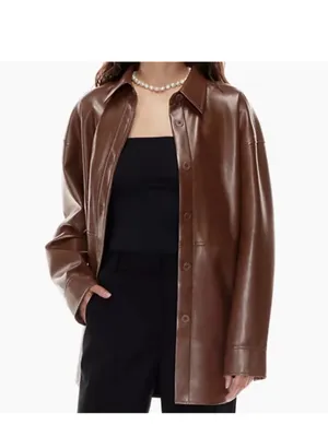 Aritzia Babaton Pelli Shirt Jacket in Brown thumbnail 7