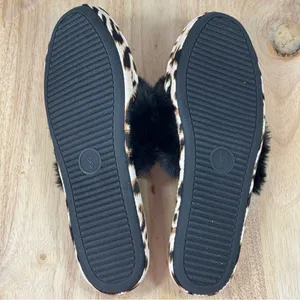 Victorias Secret Leopard Print Faux Fur Trim Satin Slippers‎ Tan Black Medium thumbnail 9