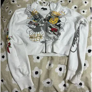 Ed Hardy White Cropped Zip Up Hoodie thumbnail 1