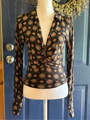 Free People Sydney’s Printed Top size Medium retro, geometric print. thumbnail 2
