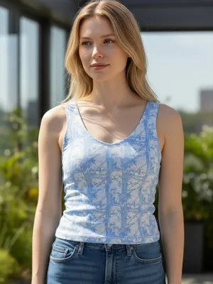 Happy Camp3r Women’s Blue Marble-Print Tank‎ Top Size L thumbnail 1