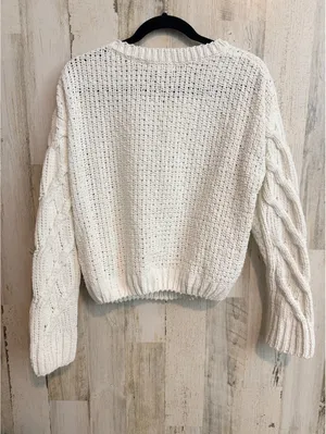 Aeropostale Women’s Medium White Chenille Cable Knit Sweater thumbnail 12