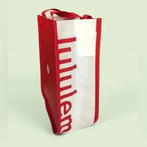 Lululemon Small Reusable Shopping Tote Bag Snap Button Red and White 9" x 11.5” thumbnail 2