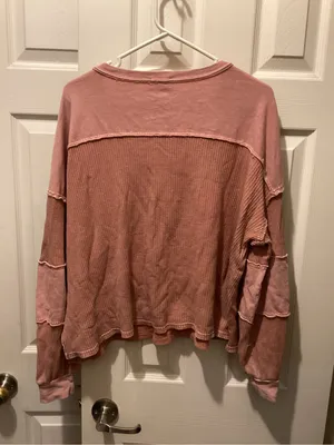 easel Dusty Rose Waffle Henley with Pocket thumbnail 3