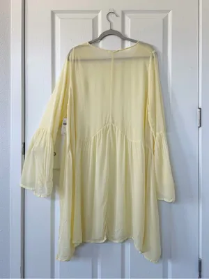 Anthropologie LACAUSA Butter Yellow Sheer Bell Sleeve Babydoll Mini Dress NWT thumbnail 4