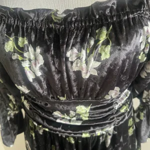 Hutch Velvet Floral Mini Dress Smocked Black Size Large Romantic Milkmaid thumbnail 7