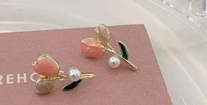 S925 silver needle pink tulip earrings female niche design delicate earrings thumbnail 3