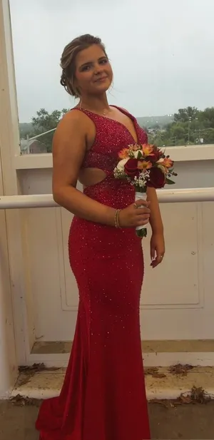 Jovani Red sparkle prom dress thumbnail 1